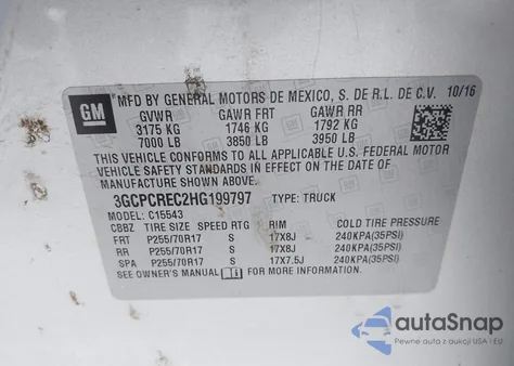 2017 Chevrolet Silverado 1500 1Lt from USA, damaged, VIN 3GCPCREC2HG199797